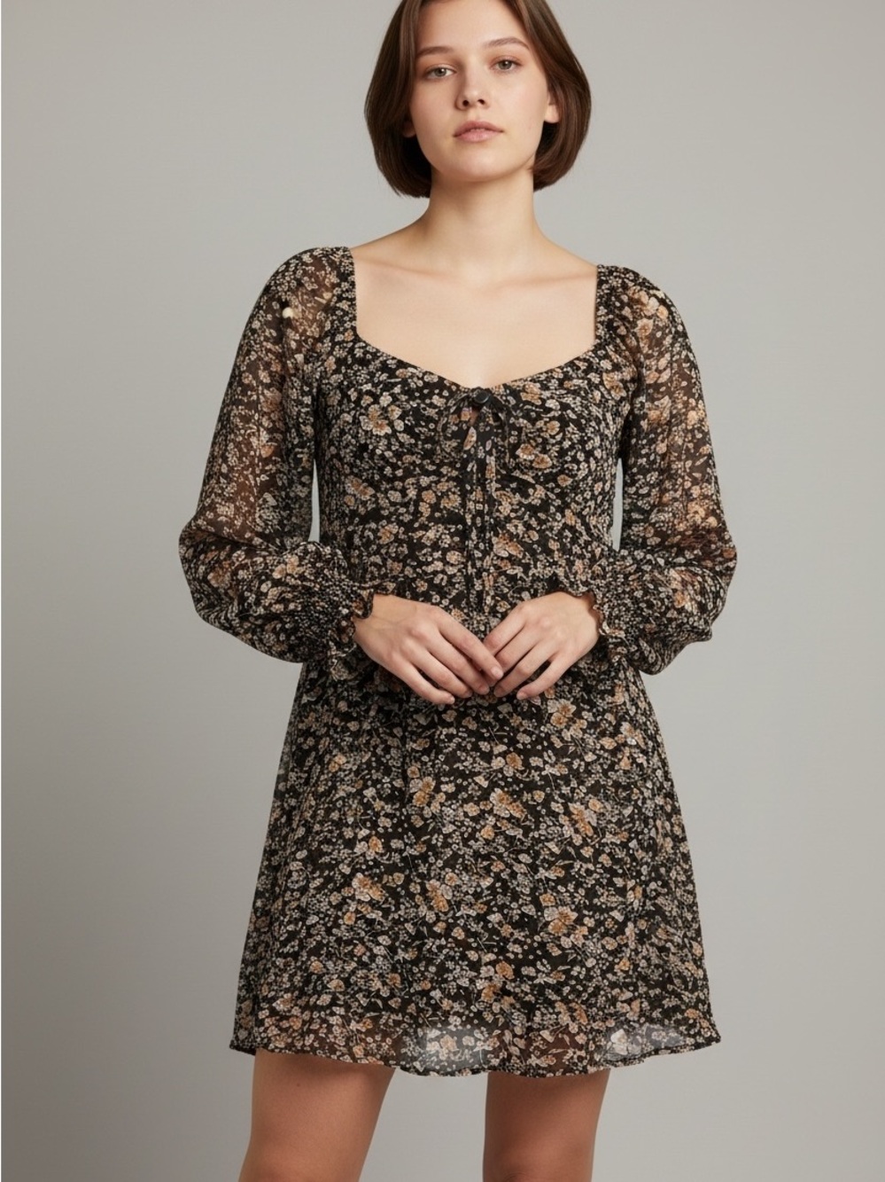 Dress Forum Black Floral Square-Neck Mini Dress